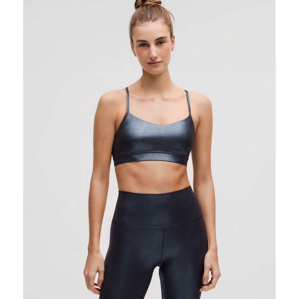 Lululemon Flow Y Bra Nulu Metallic Dark Chrome Foil Yoga Sports Bra Size 6